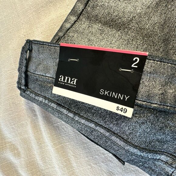 ANA Women’s Size 2 Skinny Mid Rise‎ Lightweight Pant Silver Metallic Color NWT - Picture 8 of 13